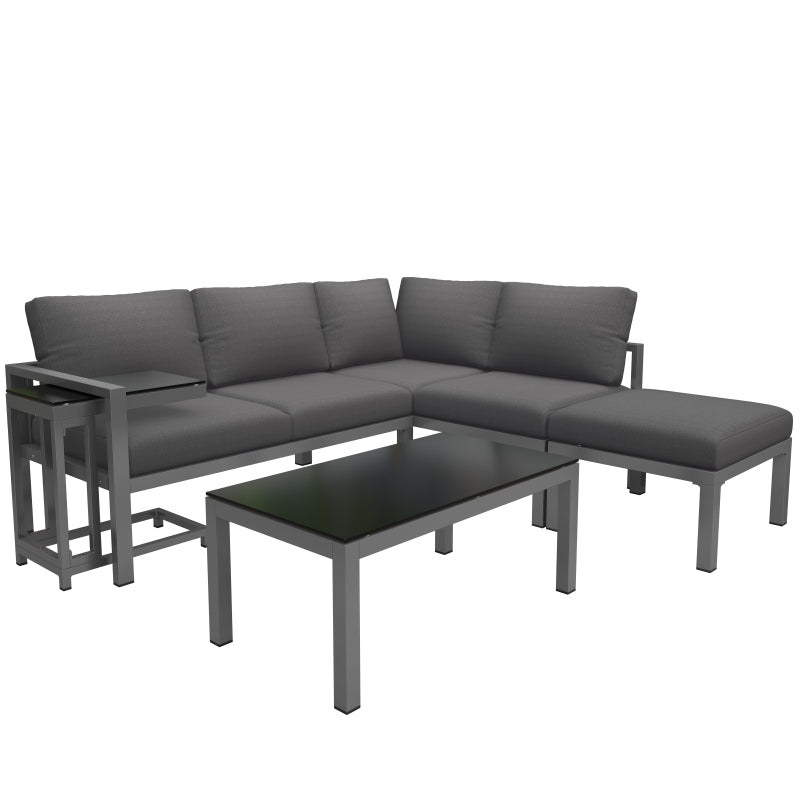 Garten Loungesessel Set, Eckloungesessel, Gartenmöbel für 4-5 Personen, mit Beistell- und Couchtisch, wetterfeste Loungemöbel, grau, 5er Set, inkl. aller Kissen(preview sku:HW24018AAS)