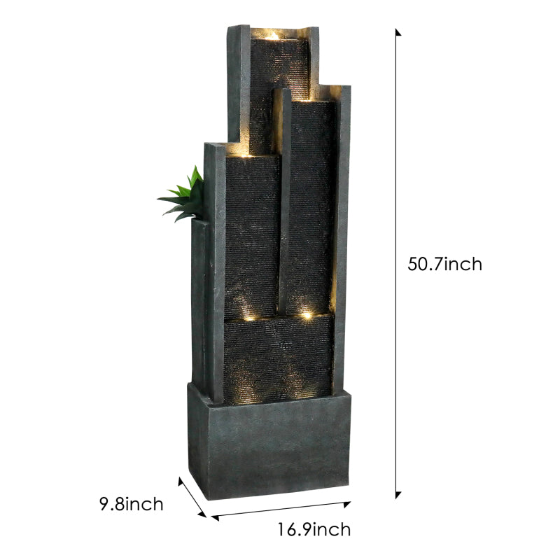 50.7inche Tall Indoor/Outdoor Resin Modern Water Fountain with Soothing Water Sounds & Warm LED Light, Perfect for Garden, Patio, Home & Office