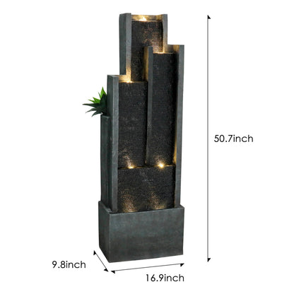 50.7inche Tall Indoor/Outdoor Resin Modern Water Fountain with Soothing Water Sounds & Warm LED Light, Perfect for Garden, Patio, Home & Office