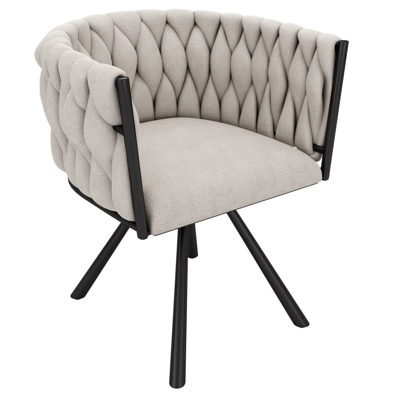 Leinen-Esszimmerstuhl, 2er set, Freizeit-Drehstuhl mit vier Stützbeinen aus Metall,Leinen beige und schwarz