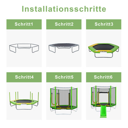 Kinder Trampolin Outdoor Ø 213 cm Gartentrampolin mit Rutsche, Leiter, Netz, Doppeltür und Gepolsterten Stangen,TÜV Zertifiziert,bis 100 kg