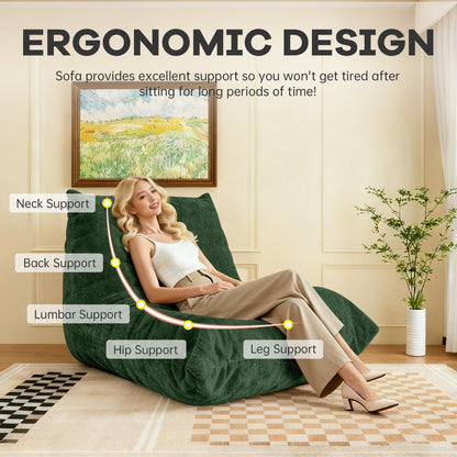 Ergonomischer Sitzsack Sessel mit 5-Zonen-Körperunterstützung, Bean Bag Chair aus Chenille-Stoff, Grün