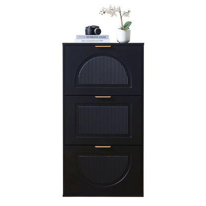 Schuhkipper Schmal mit 3 Klappen, Schuhschrank, Schuhschrank  Schuhkommode für Flur Wohnzimmer ,Schwarz