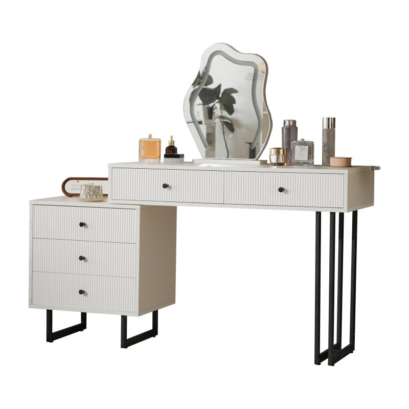 Schminktisch, Kosmetiktisch-Set mit Spiegel und Beleuchtung, ausziehbare Tischplatte, 3-farbige LED-Beleuchtung, Maße: B100/H76/T40 cm (ohne Hocker)