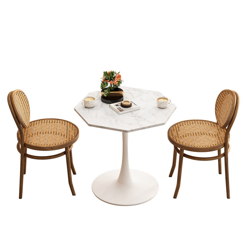 31.50"Modern Octagonal Coffee Table with Printed White Marble Table Top,Metal Base, for Dining Room, Kitchen, Living Room