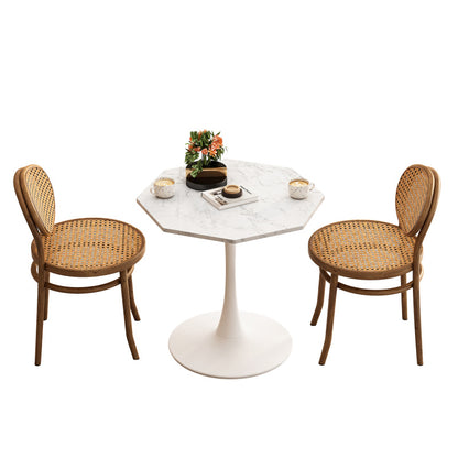 31.50"Modern Octagonal Coffee Table with Printed White Marble Table Top,Metal Base, for Dining Room, Kitchen, Living Room