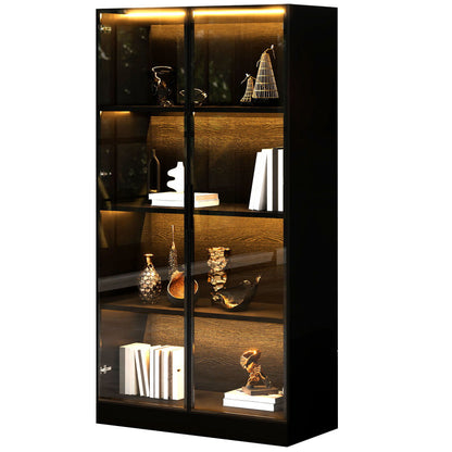 Staubdichte LED-Glasvitrine mit gehärteter Glastür, Vitrine, Bücherregal, Badezimmer 70×40×160 cm Schwarze