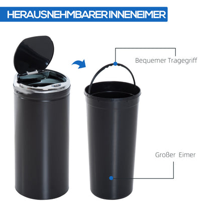 Sensor Mülleimer 42L, Elektrisch Automatischer Abfalleimer mit Deckel, Rostfrei, für Bad, Büro, Küche, Esszimmer, Stahl, Schwarz