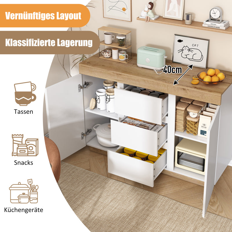 Kommode mit 3 Schubladen und 2 Türen, Schließfach,Funktion von Aufbewahrung, für Schlafzimmer und Wohnzimmer, E1-Spanplatte, weiß+oak