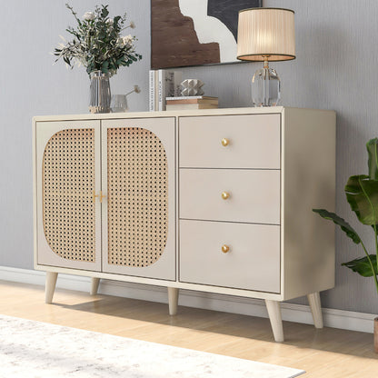 Esszimmer Wohnzimmer Sideboard Kommode Stehschrank Aufbewahrung Sideboard TV-Tisch mit Türen und Schubladen Sideboard mit großem Stauraum Offwhite Creme Breite 120 cm