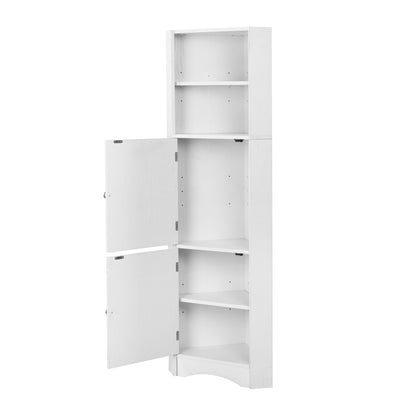 Badschrank, Badmöbel, Eckschrank mit zwei Ablagefächern, offenes Fach mit verstellbarem Einlegeboden,36.5 x 36.5 x 155 cm, weiß