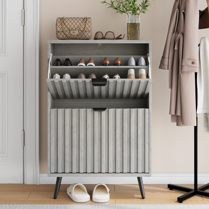 Ein versteckter Schuhschrank, 2-Klappen-Schubladen, verwendet als eigenständiger Schuhschrank für Eingänge, Flure, Wohnzimmer und Schränke, Grau