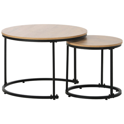 Runder Couchtisch 2er Set Satz Couchtisch Wohnzimmer Runder geschachtelter Beistelltisch 2 Runder Beistelltisch(Eiche)