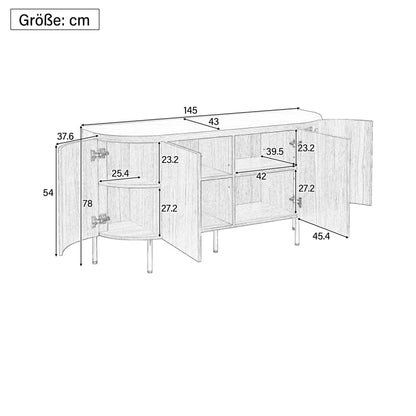 Moderner Bogenförmiger Sideboard mit verstellbaren Regalen und Metallbeinen, ideal für Wohnzimmer und Esszimmer (Schwarz)
