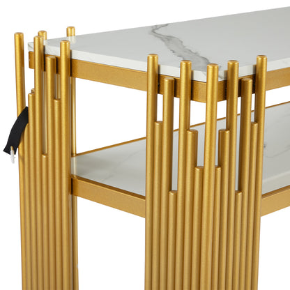 Mid-Century Modern Wohnzimmer Beistelltisch, Konsolentisch, weißer Korpus mit goldenen Beinen, doppellagiges MDF, belastbar bis 40 kg
