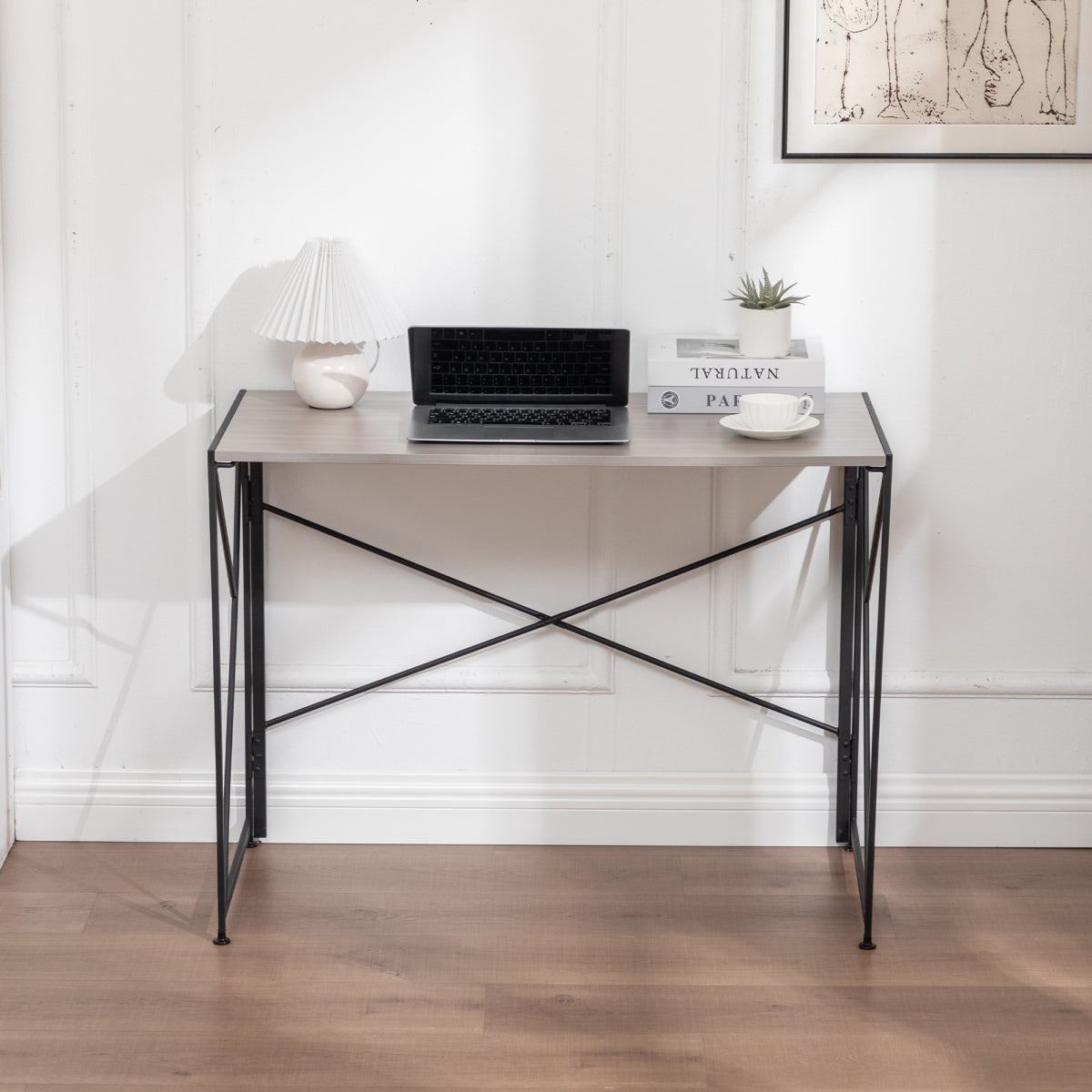 Klappbarer Schreibtisch 99x50cm – Computertisch Faltbar & Platzsparend in 8 Sek. Montiert, MDF Holzoptik für Home Office & Büro, Natur