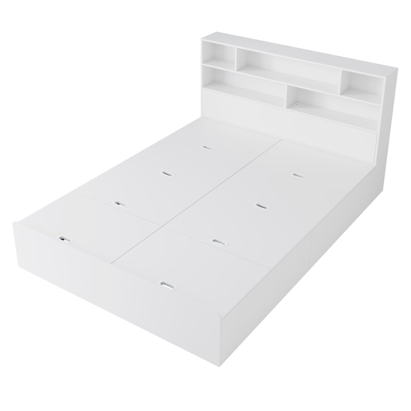 Stauraumbett 140*200cm, Doppelbett,Funktionsbett,Massivholzbett, mit USB-Anschluss, mit Aufbewahrungsbox unter dem Bett, mit Stauraum, ohne Matratze, weiß