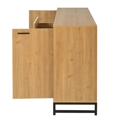 Sideboard mit drei Schubladen, exquisite Maserung. Modernes Sideboard in Holzfarbe mit Ablagefächern – stilvolle und funktionale Wohnmöbel. Schwarz und Holzfarbe.