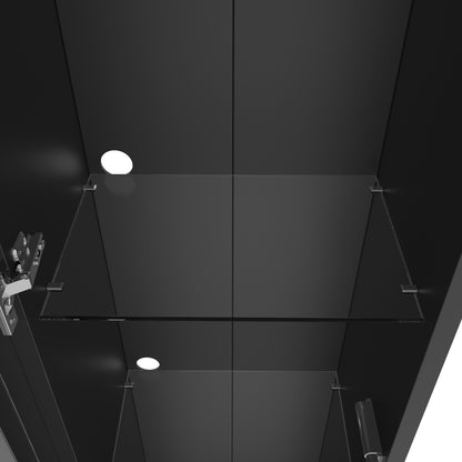 Multifunktionale Vitrine, Glastrennwand, LED-Farbwechsel Licht, schlichtes Design, Schwarz