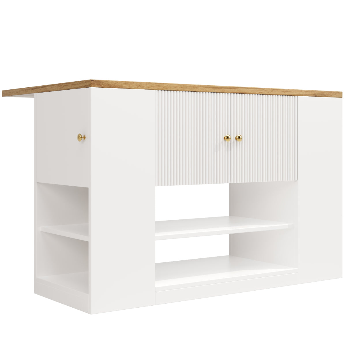 Moderne Kücheninsel Weiß, Küchenschrank mit klappbarer Arbeitsplatte, Sideboard mit Schubladen & Regalen, Esstisch & Servierwagen, 140x70cm
