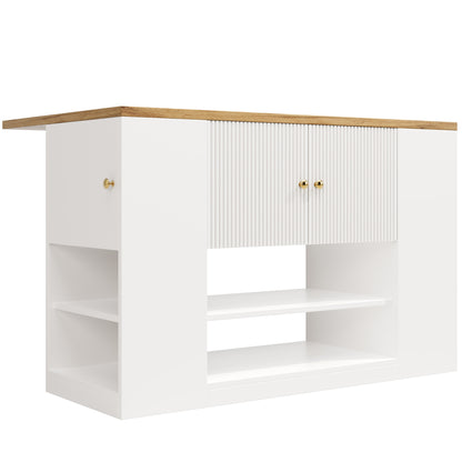 Moderne Kücheninsel Weiß, Küchenschrank mit klappbarer Arbeitsplatte, Sideboard mit Schubladen & Regalen, Esstisch & Servierwagen, 140x70cm