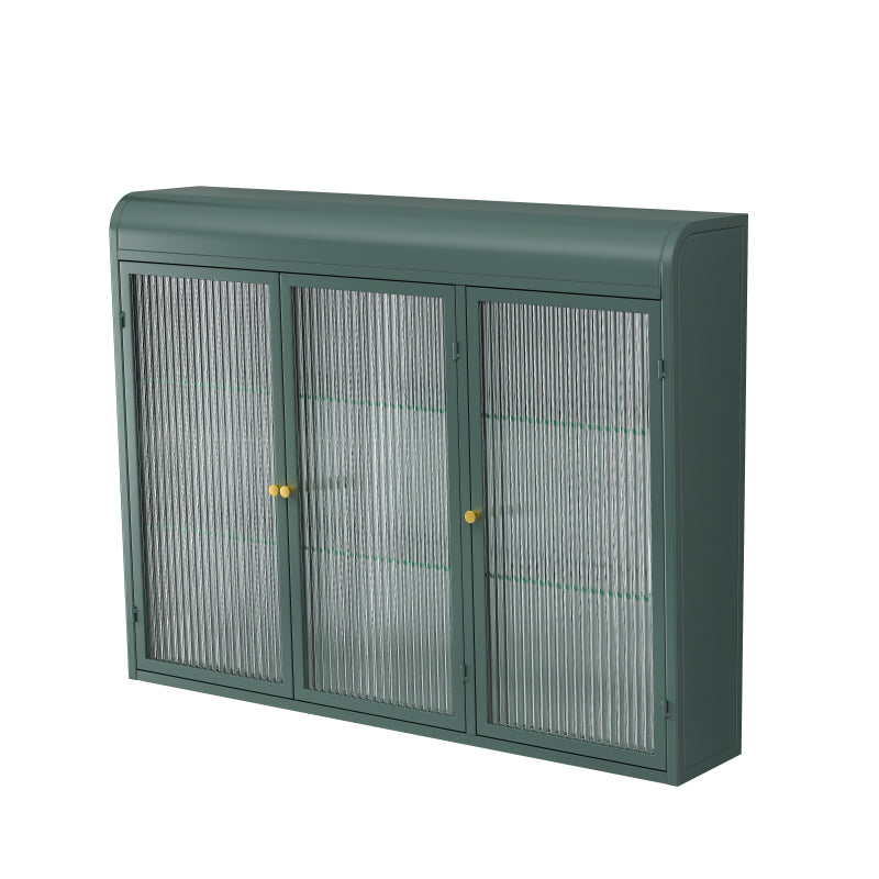 3 Door Arched Wall Mounted Glass Cabinets for Kitchen, Living Room and Bathroom(Dark green)