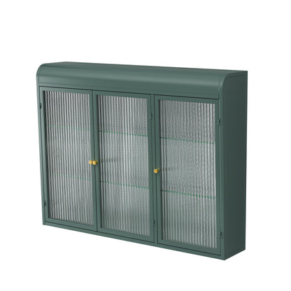3 Door Arched Wall Mounted Glass Cabinets for Kitchen, Living Room and Bathroom(Dark green)