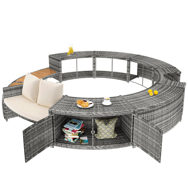 Garten-Lounge-Set mit runder Couch, Gartenmöbel-Set, Lounge-Set, für Whirlpool und Pool, mit verstellbaren Füßen, inklusive Kissen, Möbel für Terrasse, Garten oder Poolbereich(previous sku:HW00004AAA)