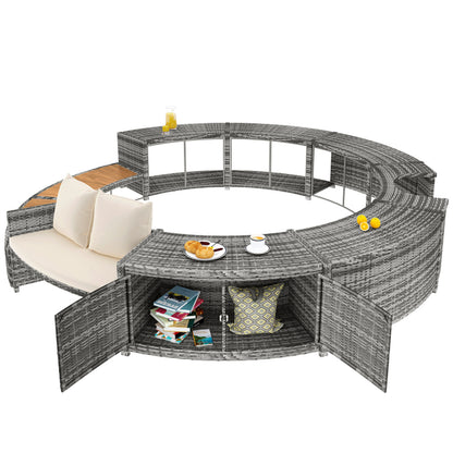 Garten-Lounge-Set mit runder Couch, Gartenmöbel-Set, Lounge-Set, für Whirlpool und Pool, mit verstellbaren Füßen, inklusive Kissen, Möbel für Terrasse, Garten oder Poolbereich(previous sku:HW00004AAA)