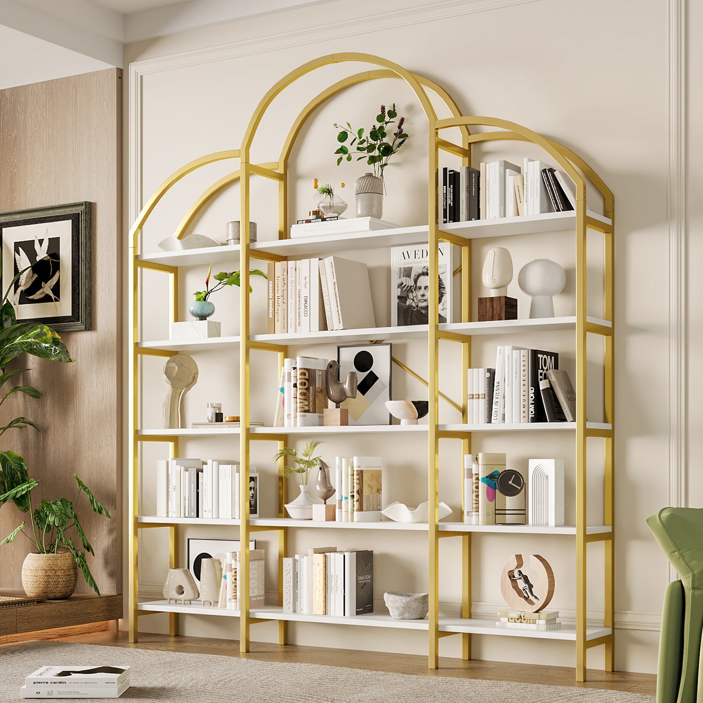 Regal im schlichten Stil, fünf Schichten Stauraum, einzigartige Wolkenform, einfach zu montieren und zu reinigen, Gold + Weiß