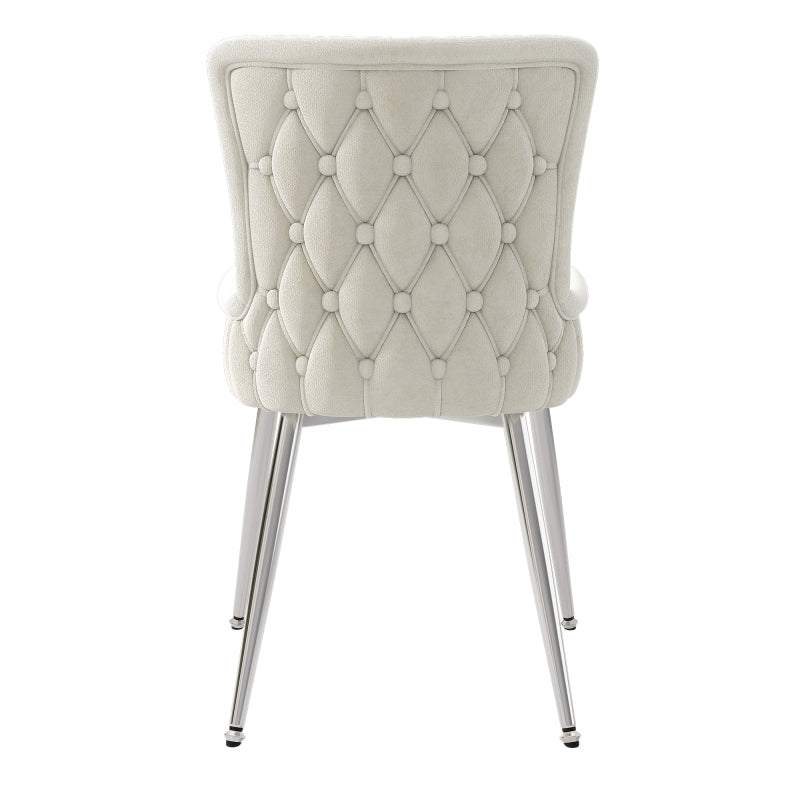 Samt-Esszimmerstuhl, 4er-Set, Loungesessel mit vier silberfarbenen Metallstützbeinen, Beige