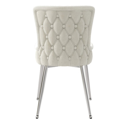 Samt-Esszimmerstuhl, 4er-Set, Loungesessel mit vier silberfarbenen Metallstützbeinen, Beige
