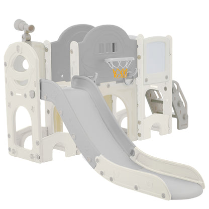 10 in 1 Kinderrutsche Kletterspielzeug, Multifunktionsrutsche Rutschen, freistehende Rutsche, Klettern, Bohrspiel, Stauraum, Spielkorridor, Basketballkorb, Lasso-Spiel, Reißbrett, Golfspiel, Teleskop.