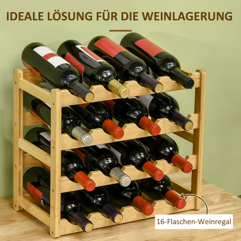Weinregal Flaschenständer aus Bambus für 16 Flaschen stilvolles Naturholzdesign für Küche & Wohnzimmer