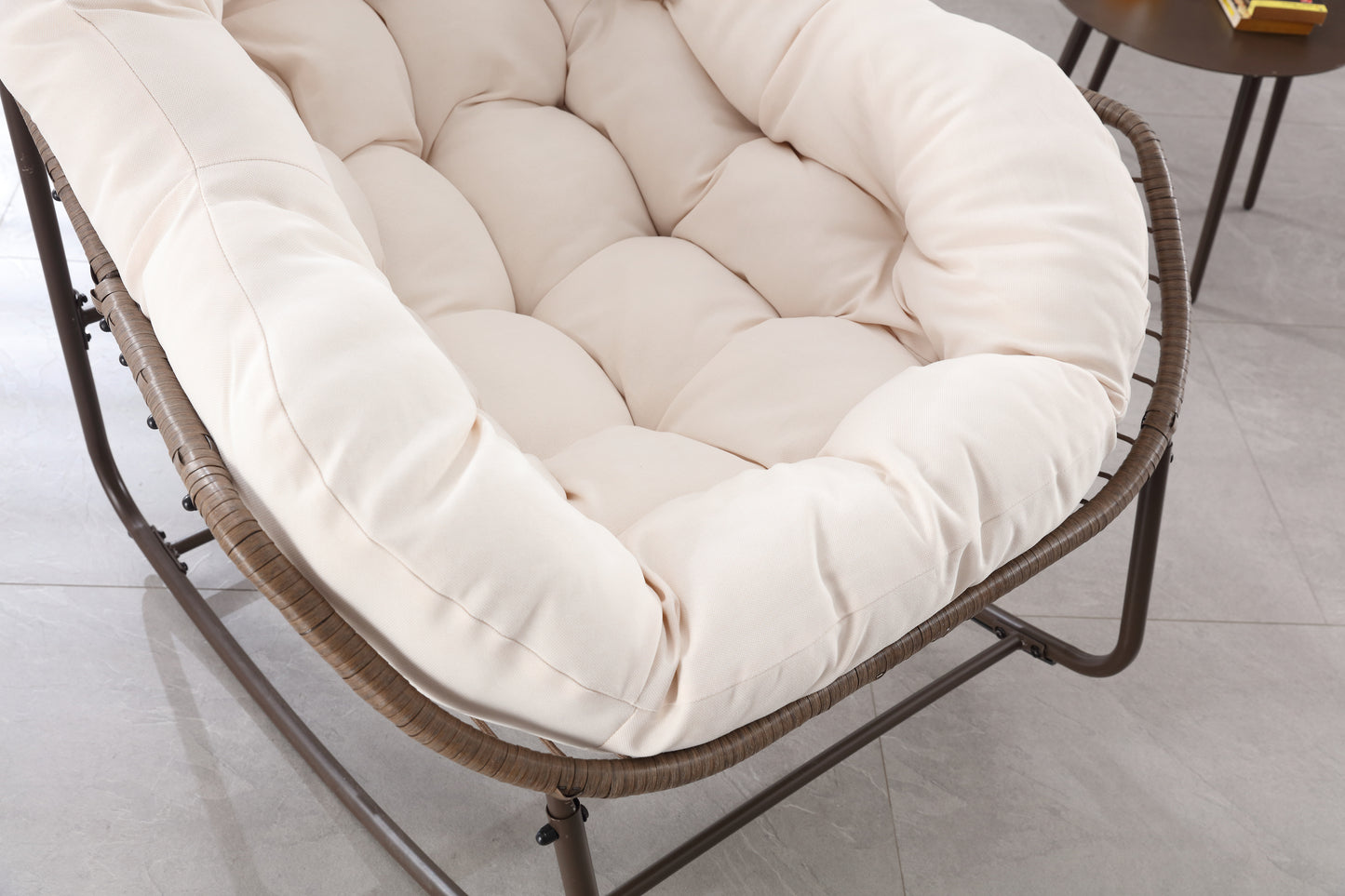 Outdoor Rocking Chair, Patio Oversized Wicker Egg Rocking Chair, Indoor & Outdoor Comfy Rocker Chair with Thick Cushion, Modern Lounge Chair for Balcony, Front Porch, Garden, Backyard, Deck White