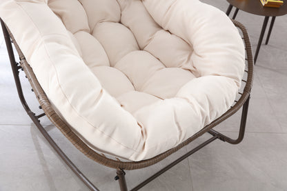 Outdoor Rocking Chair, Patio Oversized Wicker Egg Rocking Chair, Indoor & Outdoor Comfy Rocker Chair with Thick Cushion, Modern Lounge Chair for Balcony, Front Porch, Garden, Backyard, Deck White