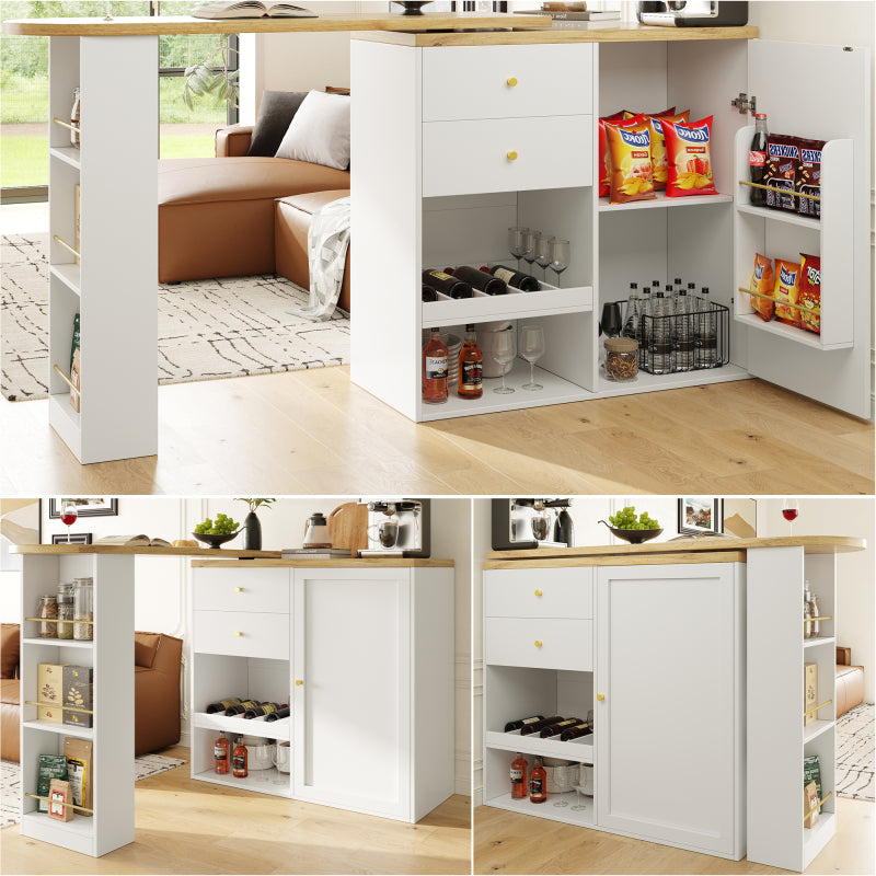 Um 360° drehbarer Bartisch (Hauptkörper 105 x 39 x 102 cm), mit 4 Schubladen und offenen Ablagen, geeignet für Esszimmer/Arbeitszimmer/Wohnzimmer usw