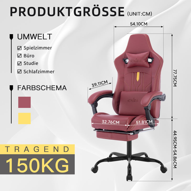 Gaming Stuhl Computerstuhl Ergonomischer Gaming Chair mit Fußstütze Bürostuhl Ergonomischer Computerstuhl mit Lendenwirbelstütze Rot