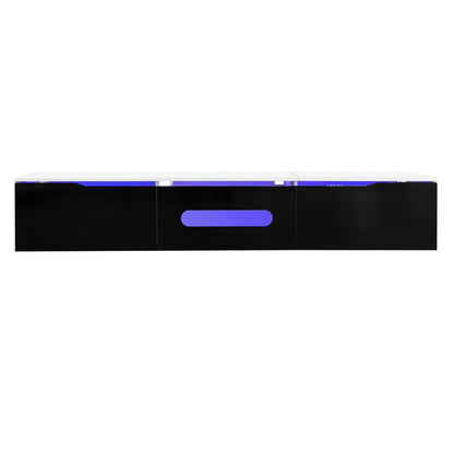 Schwarz-weißer TV-Schrank, 180 cm lang, Hochglanzoberfläche, mit 16-farbiger LED-Beleuchtung, wandmontierbar