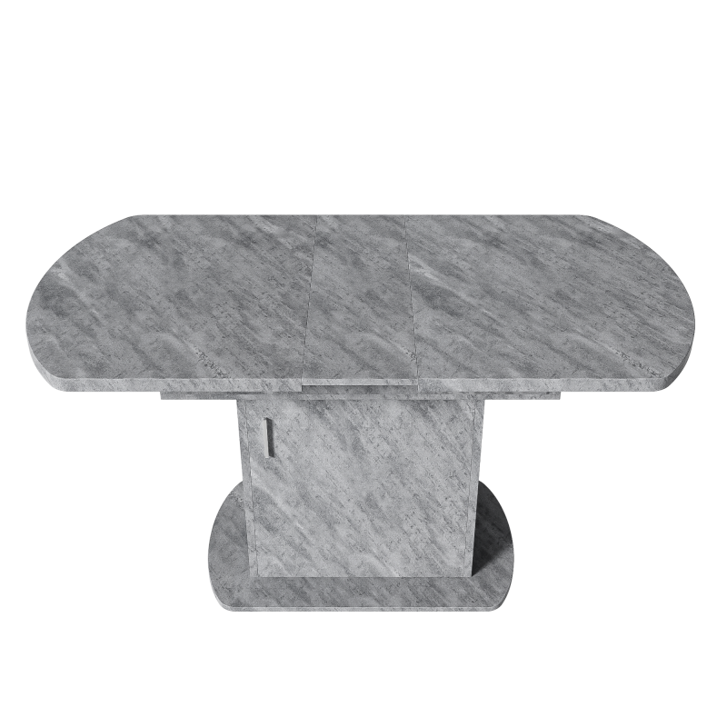 Ausziehbarer ovaler Esstisch, L110/130*W70*H75cm, Betonoptik+silberner Griff