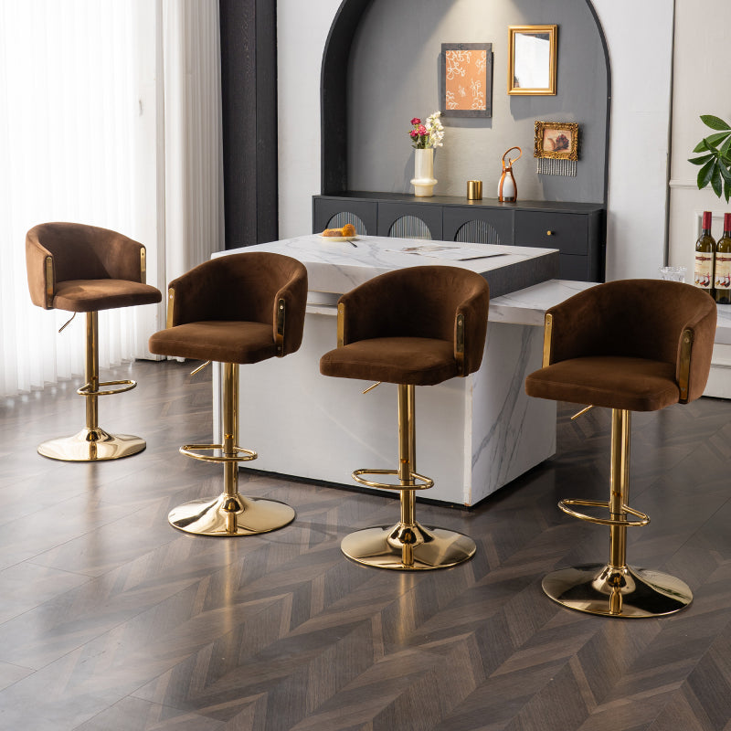 Moderner drehbarer höhenverstellbarer Barhocker, moderner Barhocker für Küche, Bar und Restaurant Theken, Hubhocker mit Rückenlehne und goldener Fußstütze (brown.Set of 2)