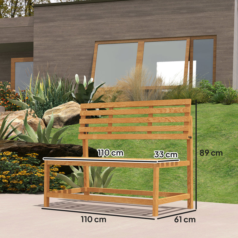 2-Sitzer Gartenbank Holz, wetterfest Sitzbank, Parkbank 240 kg belastbar, Holzbank für Balkon Terrasse, Garten, 110x61x89cm, Teak