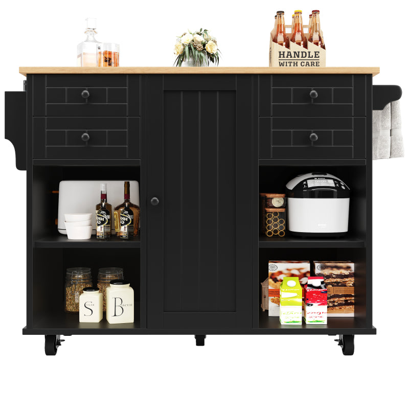 Moderne Kücheninsel (127×46×91,5cm) Küchenschrank Essschrank mit Holzmaserung Esswagen mit multifunktionalem Stauraum und herausnehmbaren Trennwänden, schwarz