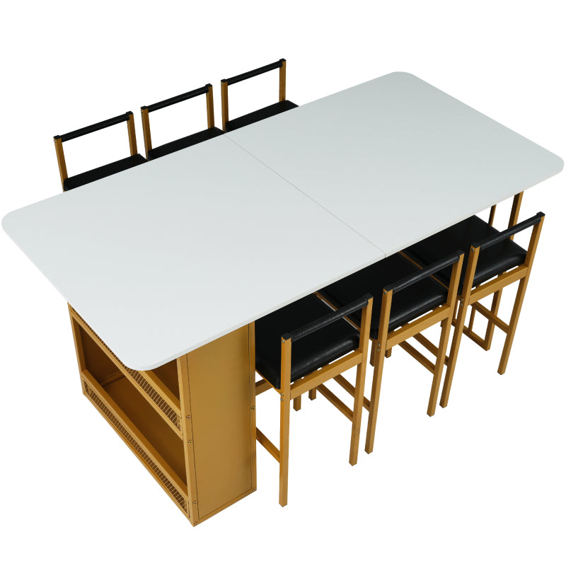 Essgruppe, (Set mit Esstisch, 6 Stühlen), Weiß und Gold