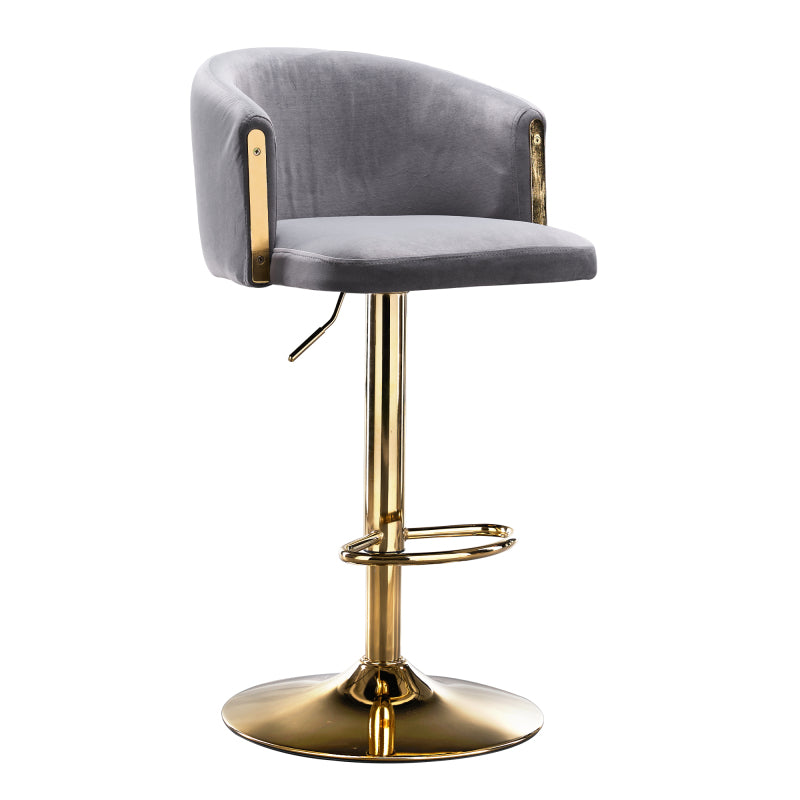 Modern rotatable height adjustable bar stools, modern bar stools for kitchen, bar, and restaurant counters, lift stools with middle backrest and gold footrest (Grau Set of 2)