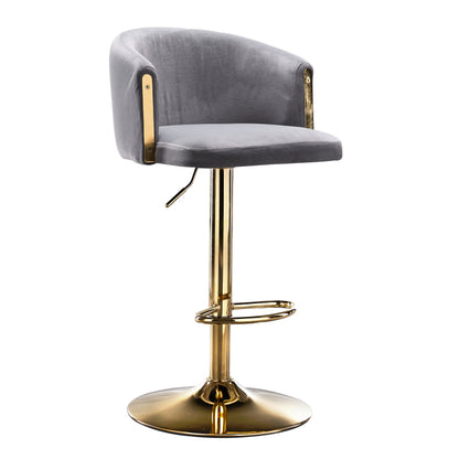 Modern rotatable height adjustable bar stools, modern bar stools for kitchen, bar, and restaurant counters, lift stools with middle backrest and gold footrest (Grau Set of 2)