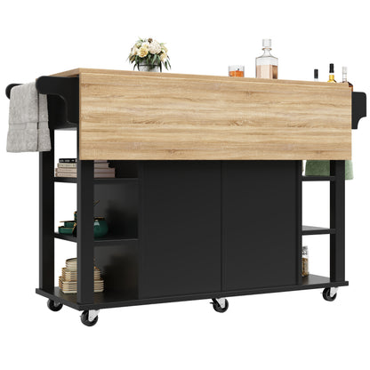 Kücheninsel mit herausnehmbaren Trennwänden, Esszimmerwagen mit Arbeitsplatte, Buffetschrank, Esszimmerwagen mit Holzmaserung, Handtuchhalter beidseitig mit Rollen, schwarz