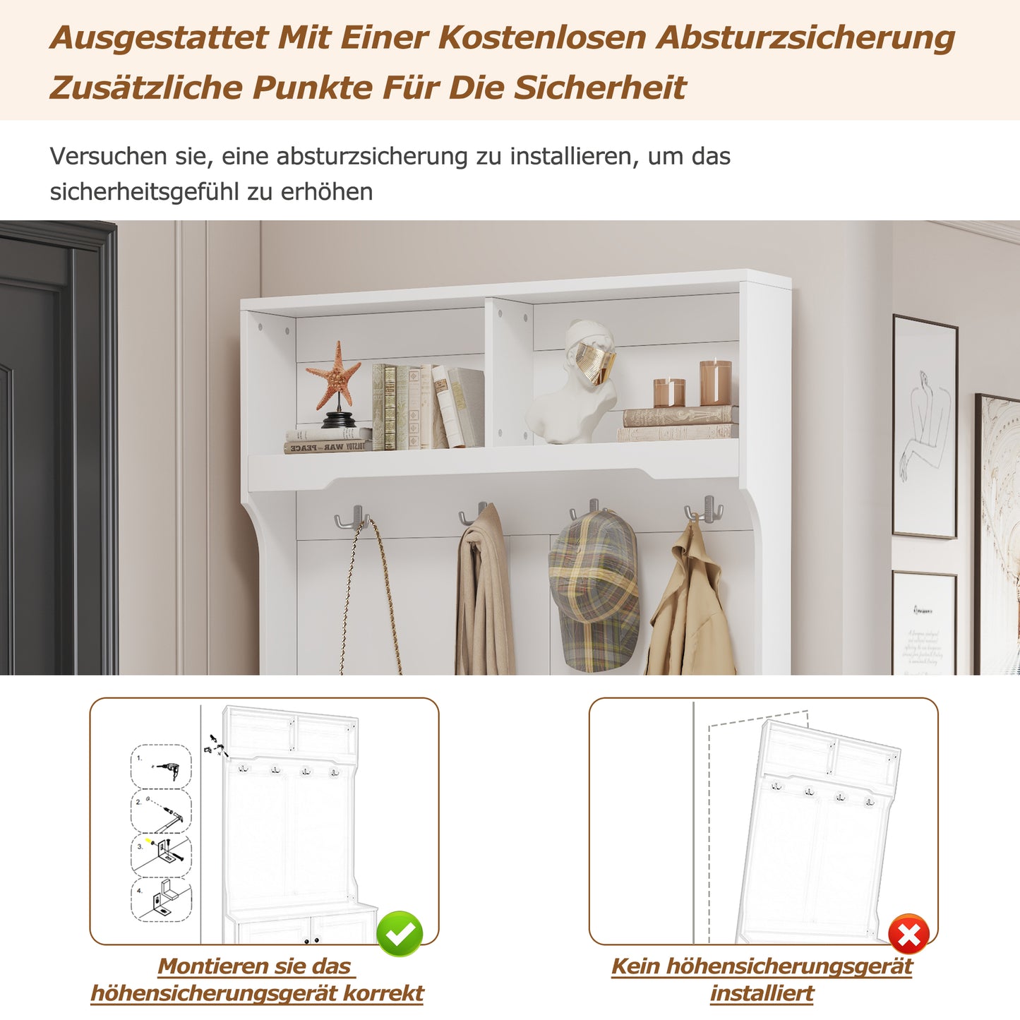 Weißer Eingang Schrank, zur offenen Aufbewahrung - Kleiderständer, Garderobe, Schuhschrank
