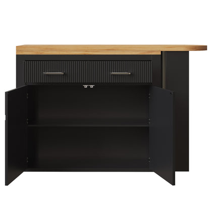 Ausziehbarer Bartisch Schwarz (137-215cm) - Moderner Teleskop-Hochtisch mit Schublade & Regalen - Bewegliche Kücheninsel & Bistro Table