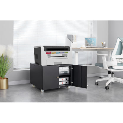 Metal Printer Stand with Storage Mobile Printer Tables for Small Spaces with Door Adjustable Shelf File Cabinet on Wheels for Home Office (Black)